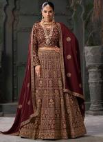 Premium Georgette Maroon Bridal Wear Zarkan Work Lehenga Choli